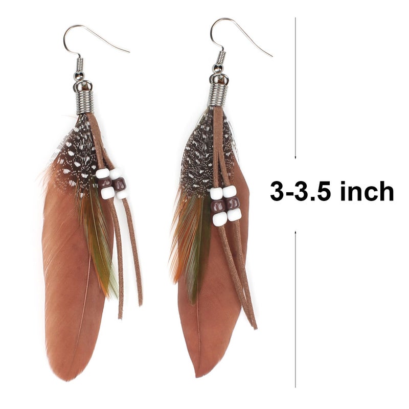 KISSPAT Nature Feather Dangle Earrings, Brown, 3-3.5 in Length, Alloy Hook, Handmade - Image 5